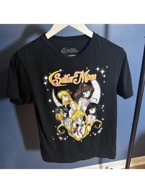 Sailor Moon Anime Graphic T-Shirt Size S/P Black Group Licensed Print Tee